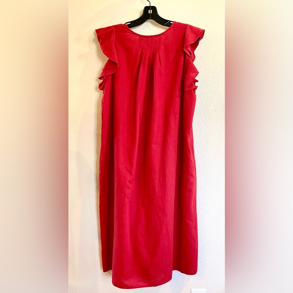 The Great The Flutter Tulip Dress Red Linen Cotton Ruffle Sleeves Pockets Large - Picture 6 of 10